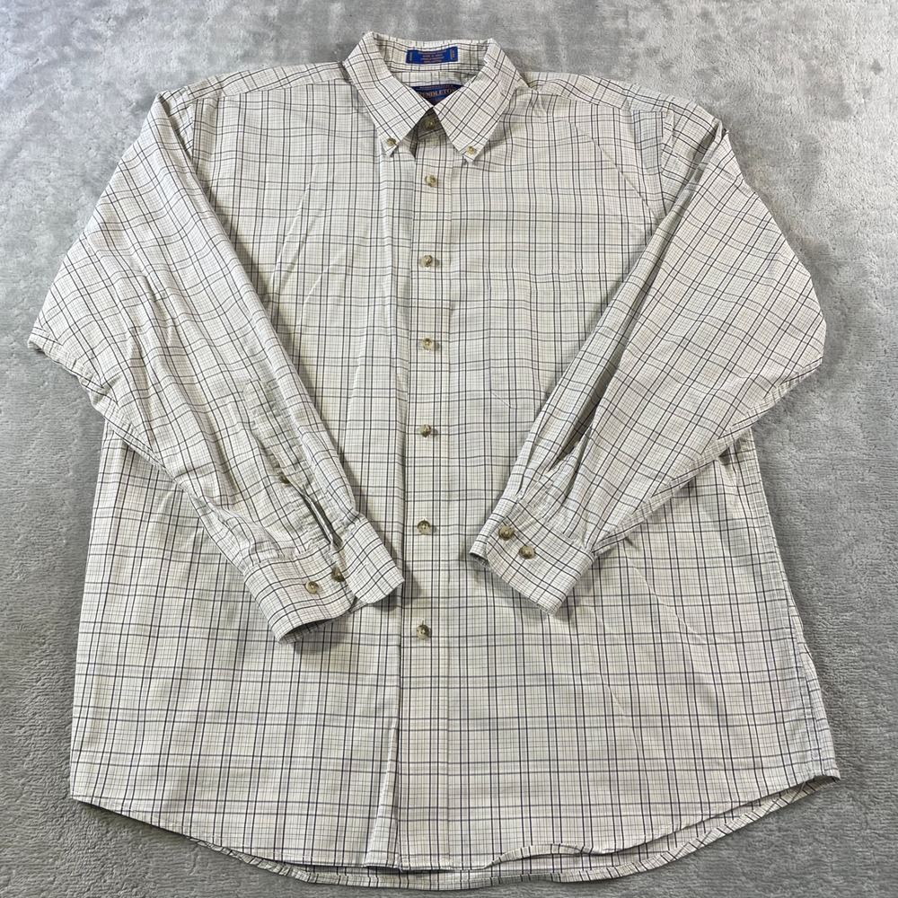 Pendleton Shirt Broadway Cloth Mens Large Beige Plaid Preppy Casual Office